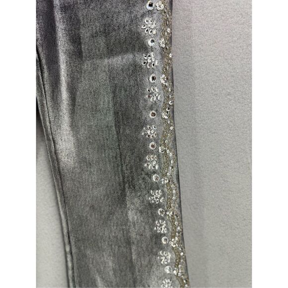Vintage Y2K DG2 Diane Gilman Silver Foil Jeweled Beaded Mid-Rise Jeans STUNNING - Picture 4 of 13